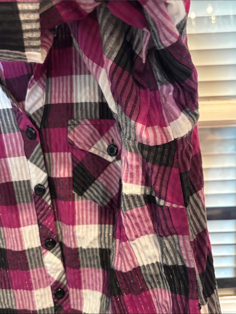 Cato Magenta, Black & White Plaid Button-Up Shirt size 22/24W - Picture 6 of 13